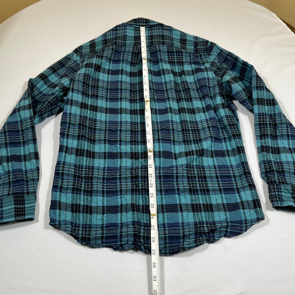 Aeropostale Shirt Mens M Teal Blue Plaid Long Sleeve Cotton Button Down - Picture 10 of 11